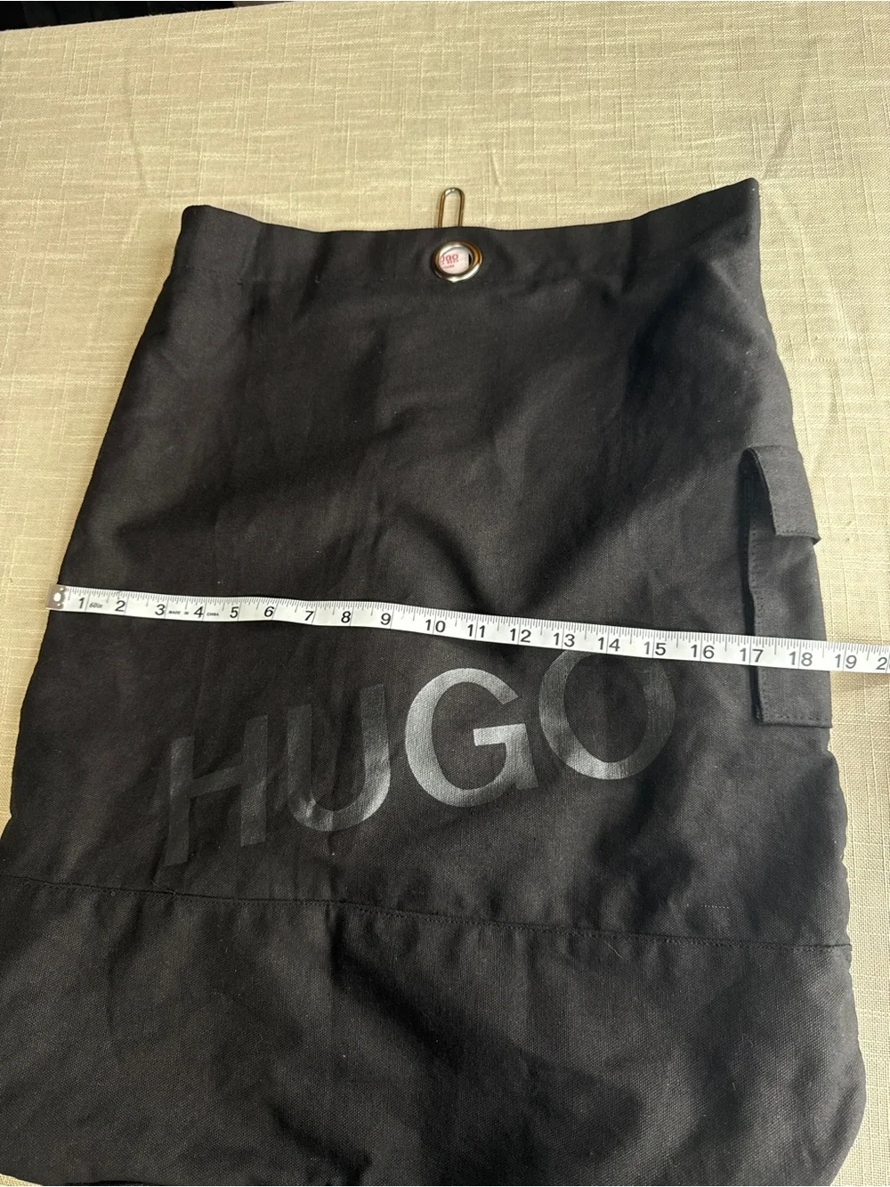 HUGO Black Drawstring Backpack Sling Bag Canvas Utility Bucket Logo Unisex Y2K